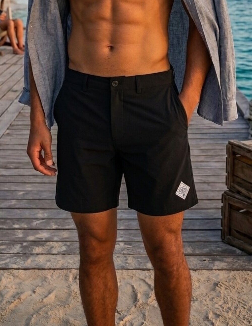 Trunks Black Men's Swim Trunks - Classic Flat-Front